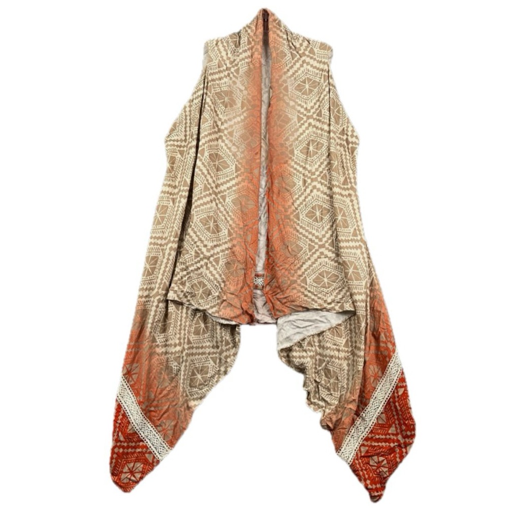 Ariat Vest Aztec Kimono Women’s One Size Orange Tan Ombre Lace Boho
